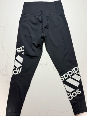 adidas Black Leggings with White Logo Panels